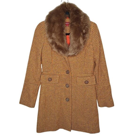 Retro Penny Lane Coat Merona Fur Collar 60s Style Mod Wool Blend Women's Small - Picture 1 of 15